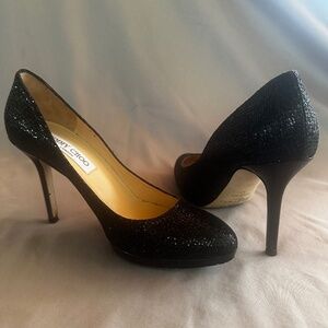 Jimmy Choo Aimee 247 Black Glitter Fabric Size 37 (6.5)